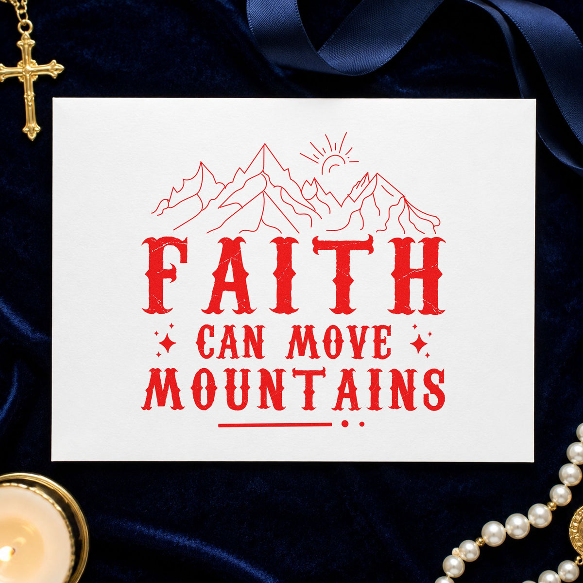 Faith Can Move Mountains Peaks Sunrise Craft Stamp – Self-Inking in use 7