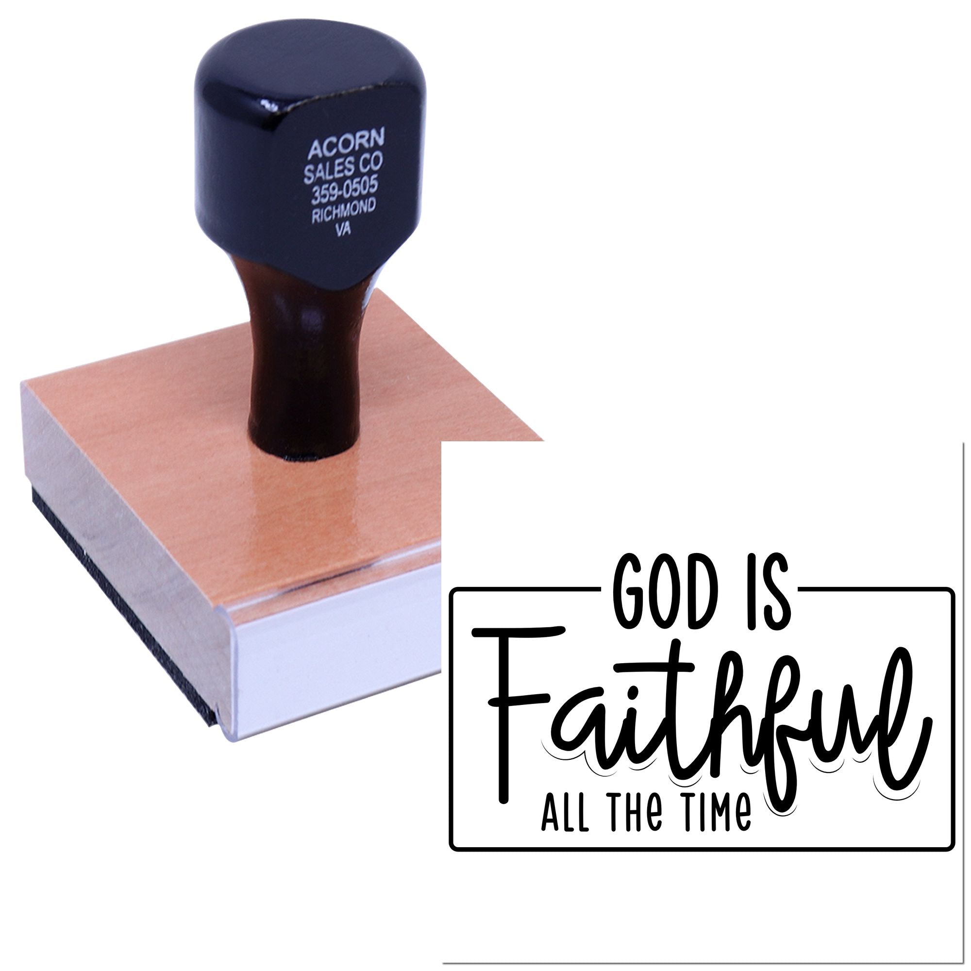Custom rubber stamp featuring God Is Faithful All the Time religious design for faith-based crafting, cards, and church projects.