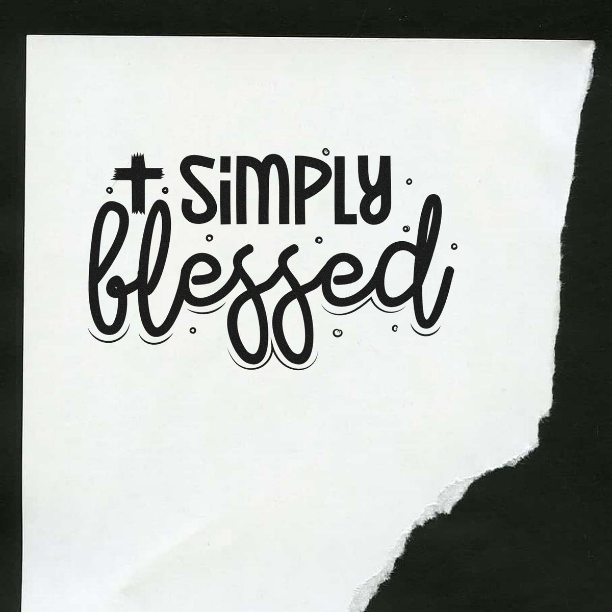 Simply Blessed rubber stamp design in decorative script for handmade cards, crafts, and faith-based projects.
