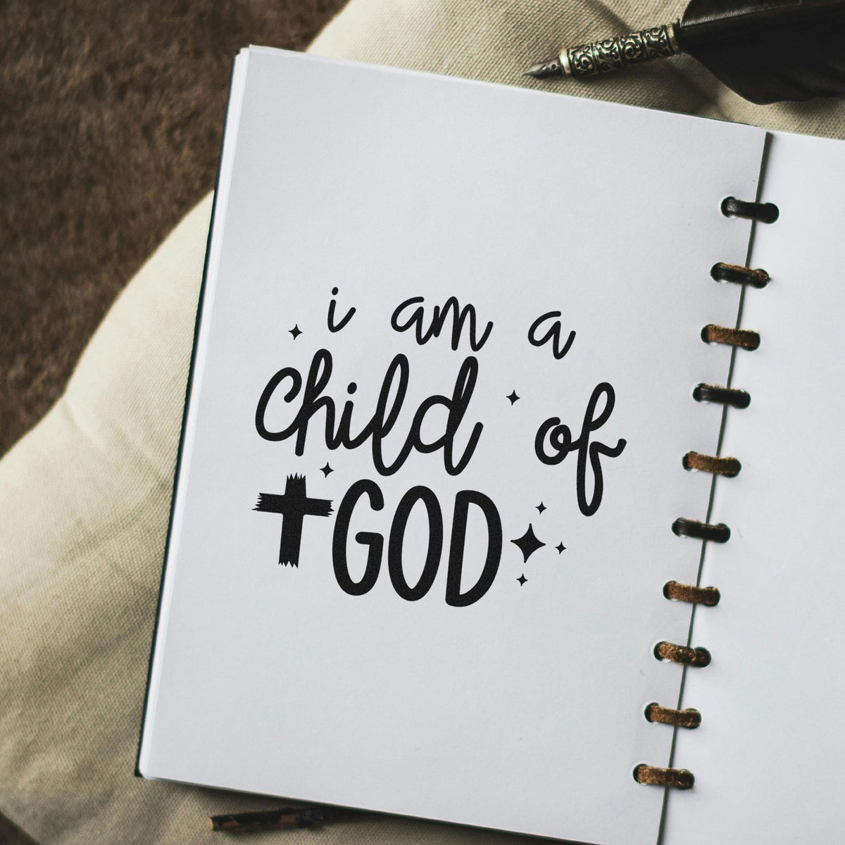 Christian rubber stamp reading I am a child of God for Bible journaling, scrapbooking, and faith-based crafts.