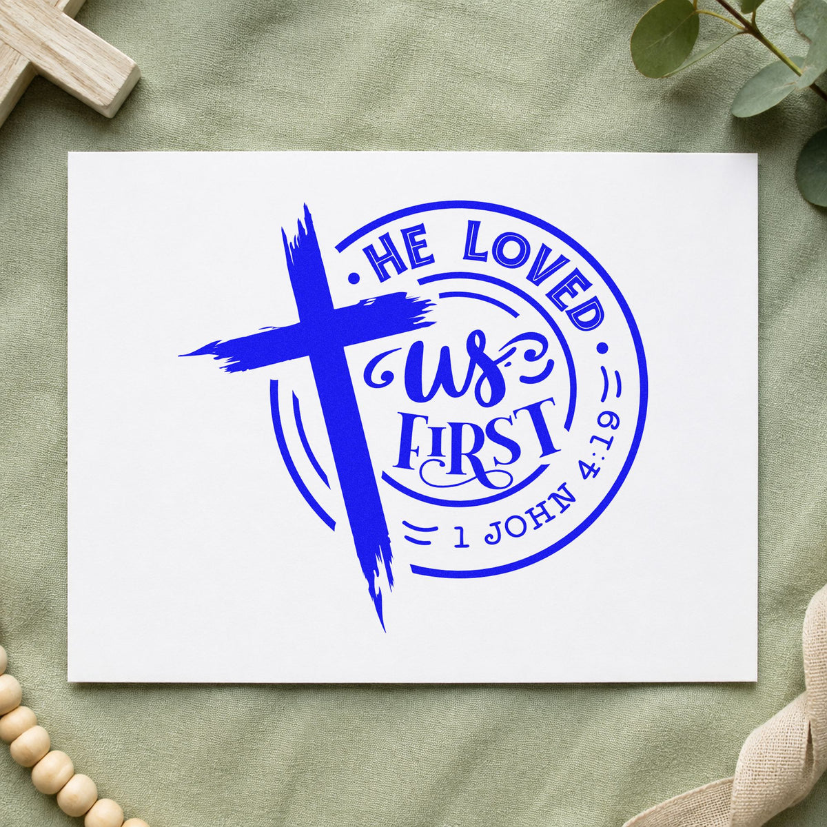 Duo Hand He Loved Us First Badge Rubber Stamp in use 5
