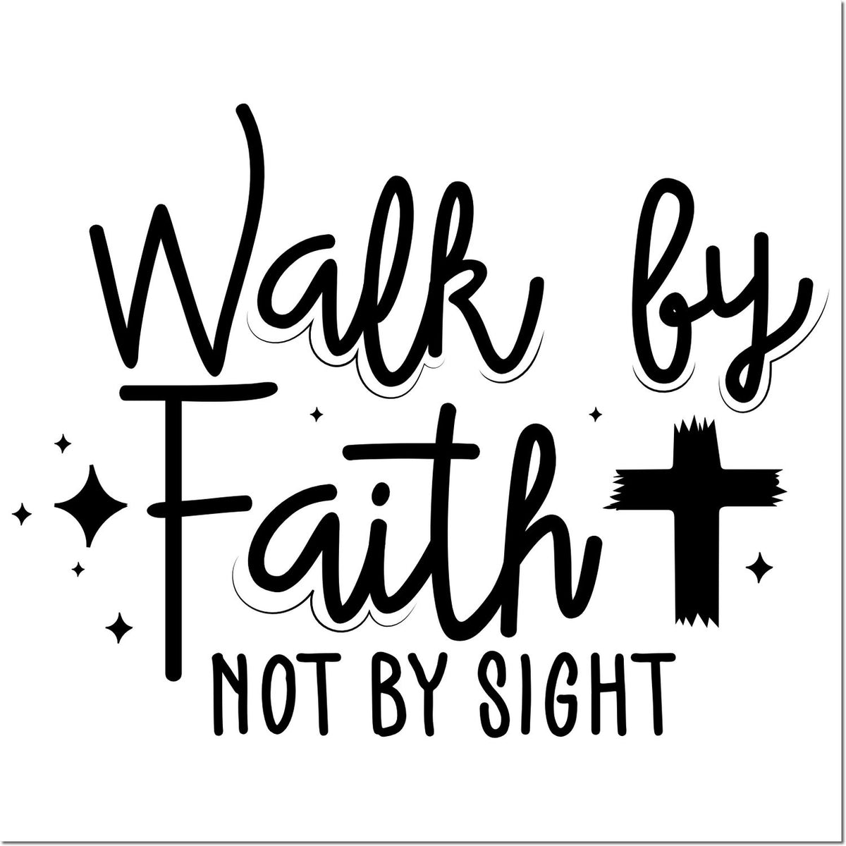 Christian rubber stamp design with Walk by Faith Not by Sight lettering and crosses for faith-based crafting.