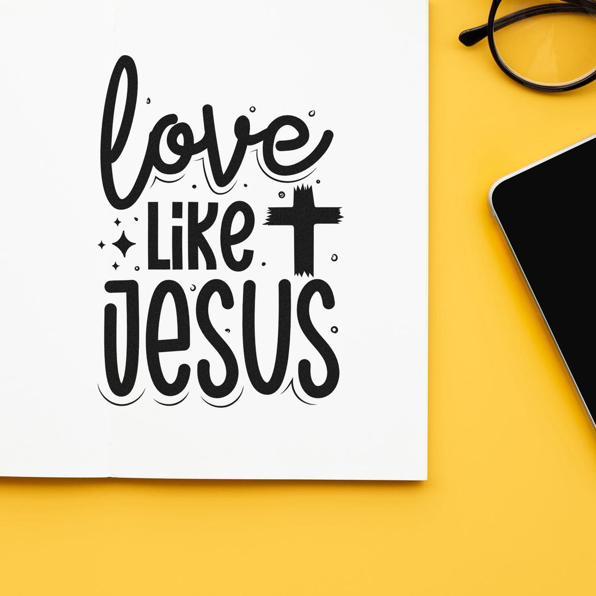 Christian rubber stamp design with Love Like Jesus lettering for Bible journaling, scrapbook crafts, and faith-based projects.