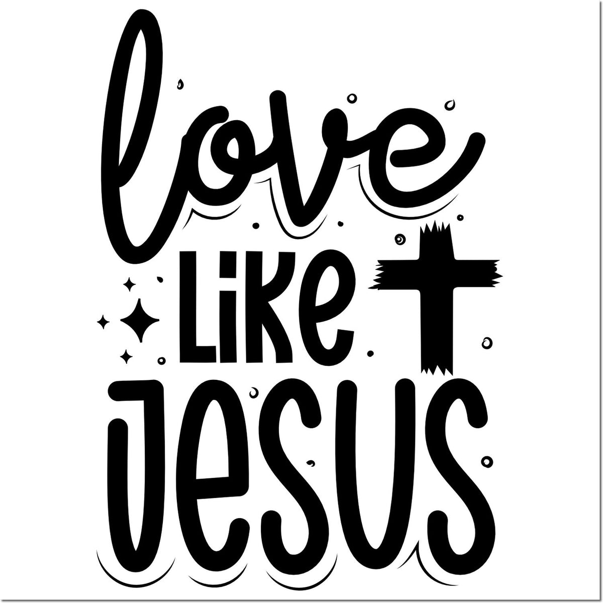 Love Like Jesus Christian rubber stamp design with bold hand-lettered text and cross accent