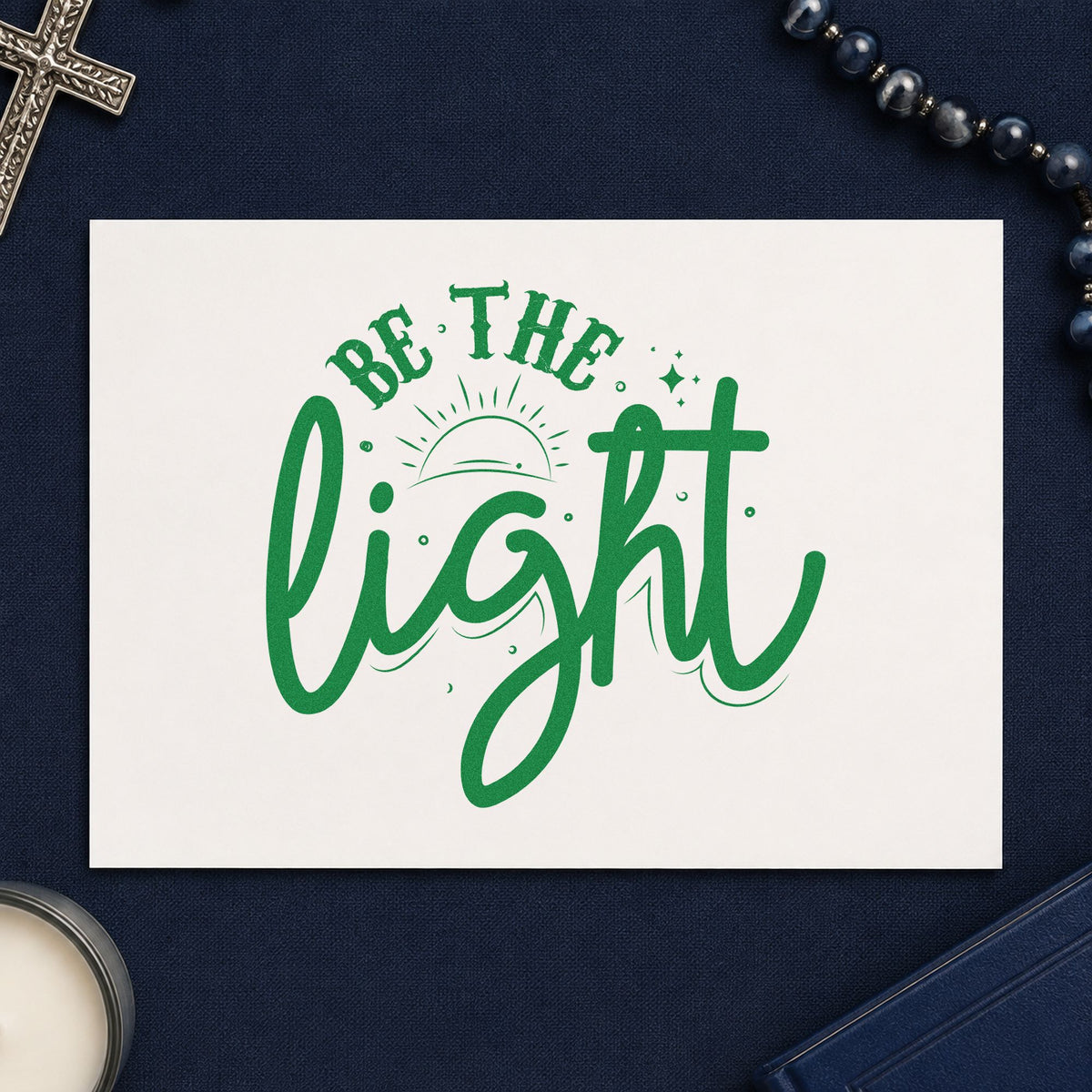 Be The Light Sunrise Script Lettering Slim Pre-Inked Stamp in use 3