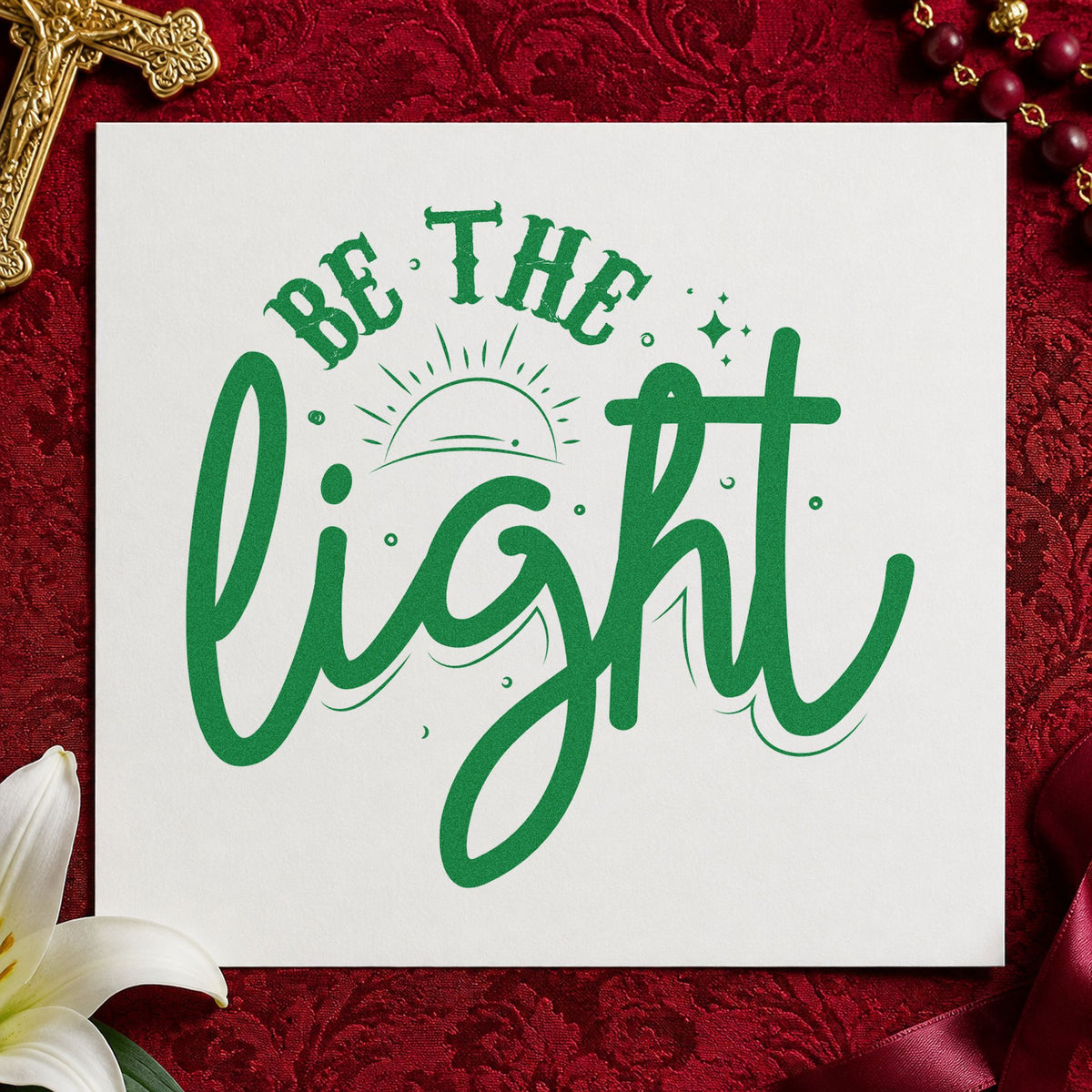 Be The Light Sunrise Script Lettering Slim Pre-Inked Stamp in use 8