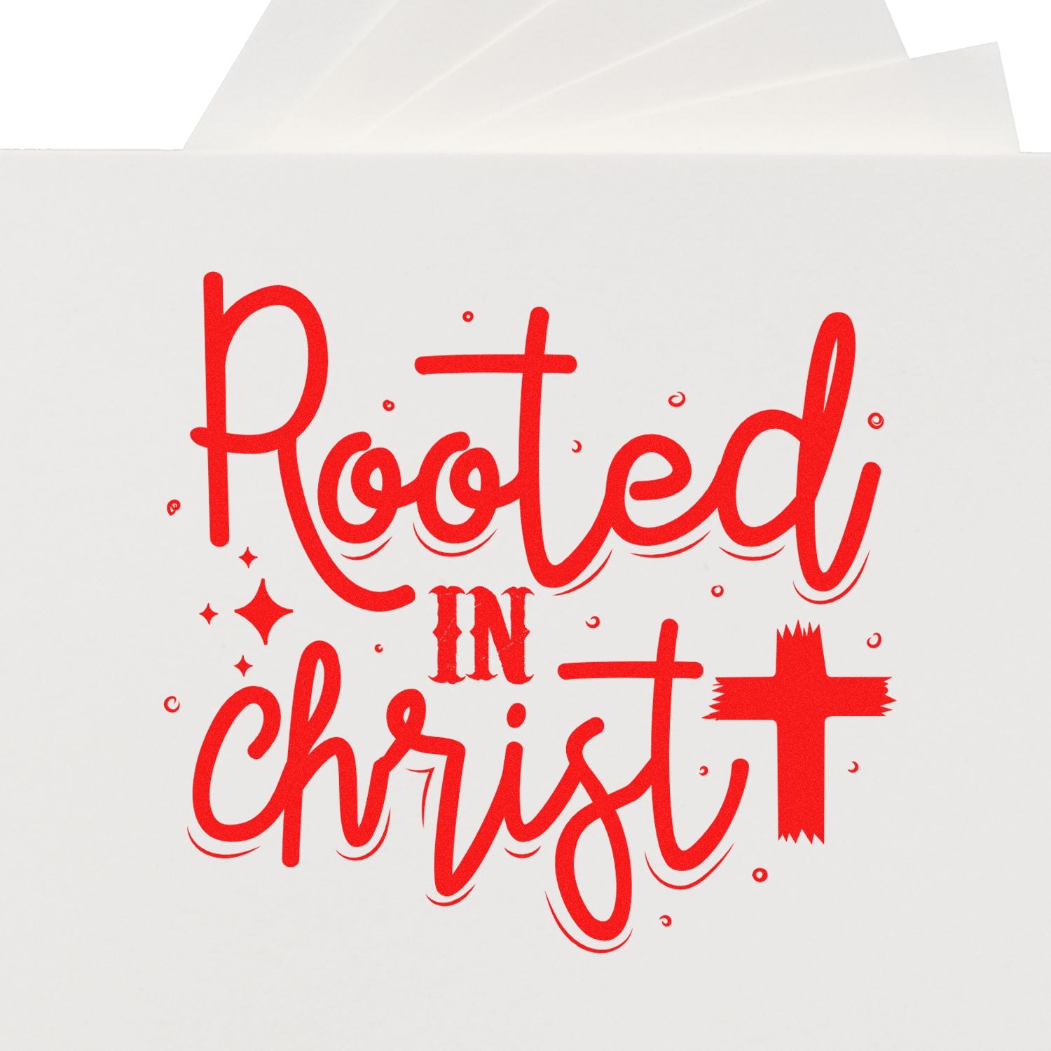Rooted in Christ rubber stamp design with cross, ideal for Christian crafts, cards, and faith projects.