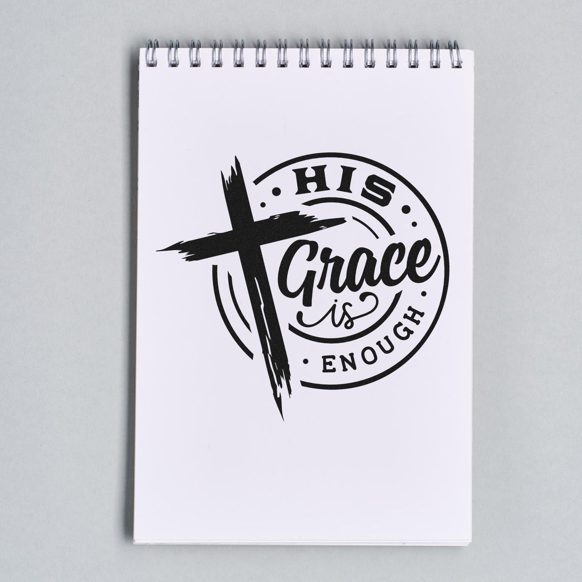 Christian rubber stamp design reading His Grace Is Enough with cross for faith-based crafts and journaling.