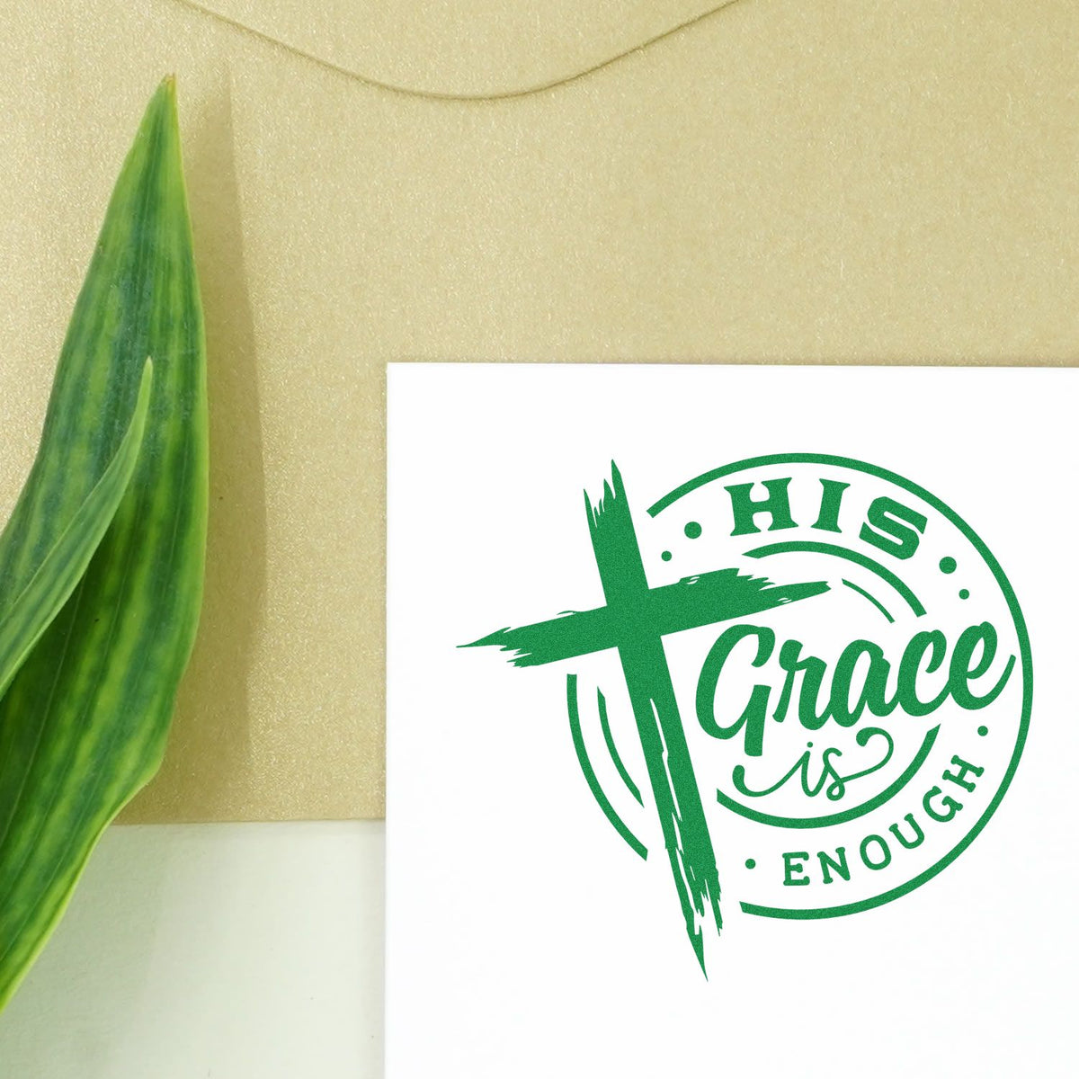 Christian rubber stamp design with cross and His Grace Is Enough scripture lettering