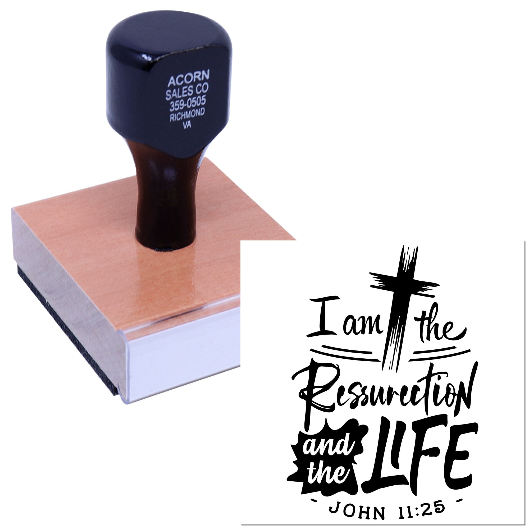 Custom Christian rubber stamp with I am the Resurrection and the Life Bible verse, John 11:25, for faith-based crafts.