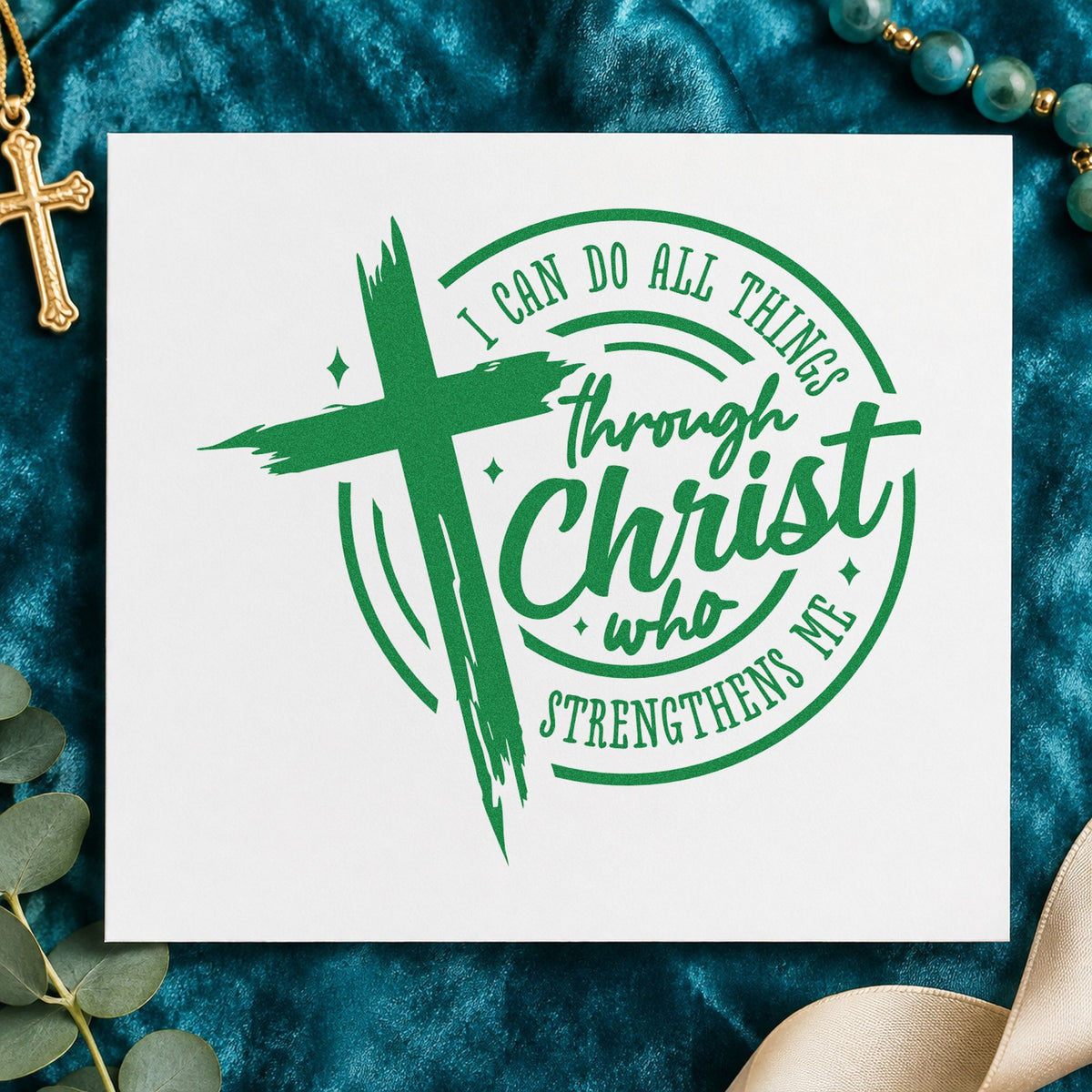 Self-Inking All Things Through Christ Badge Stamp in use 3