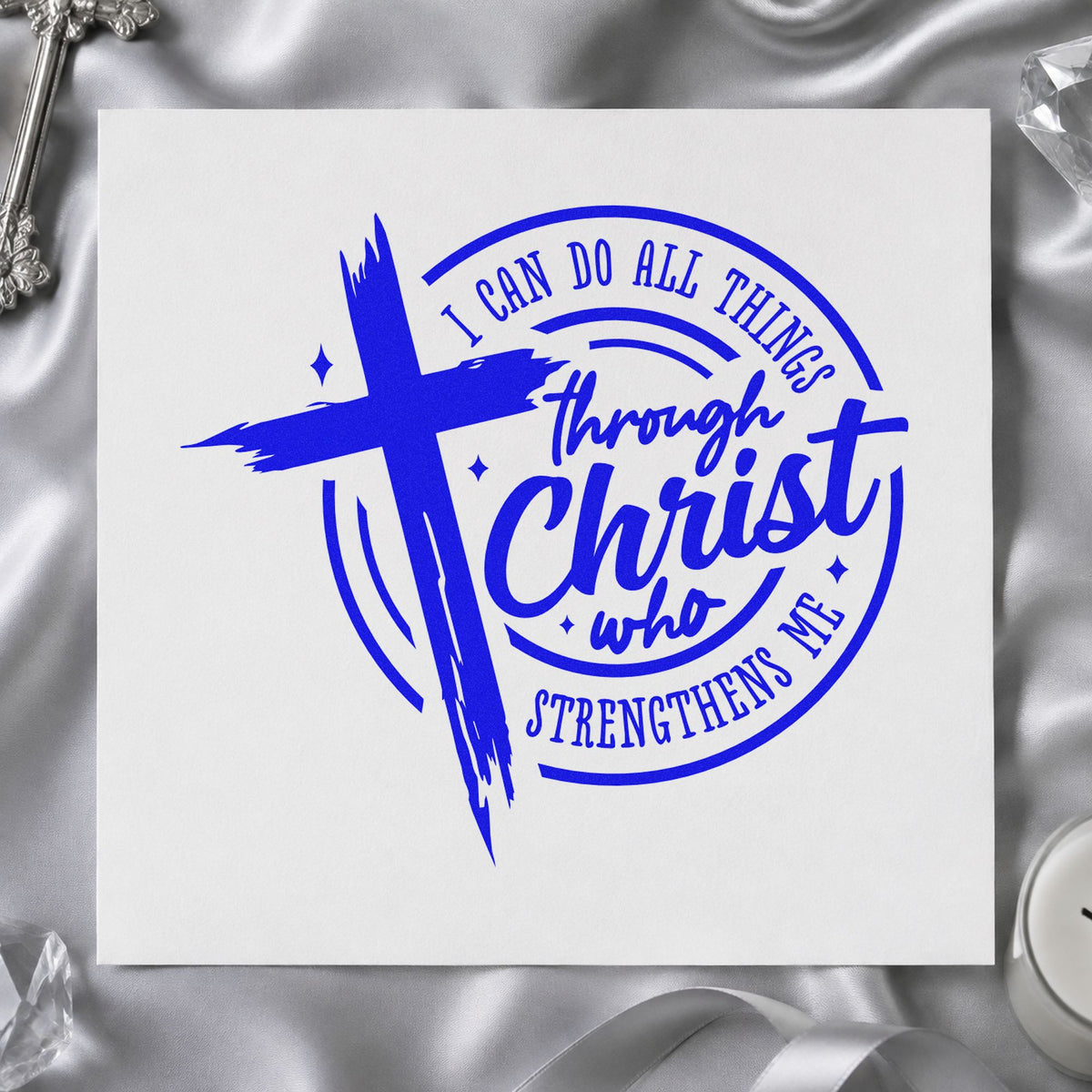 Self-Inking All Things Through Christ Badge Stamp in use 6