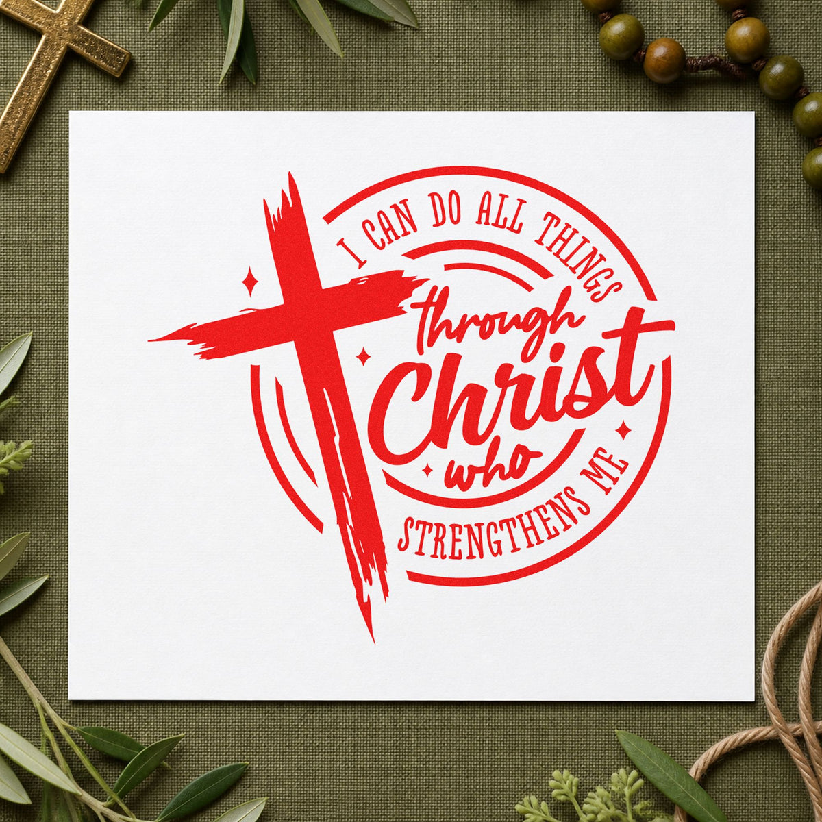 Self-Inking All Things Through Christ Badge Stamp in use 7