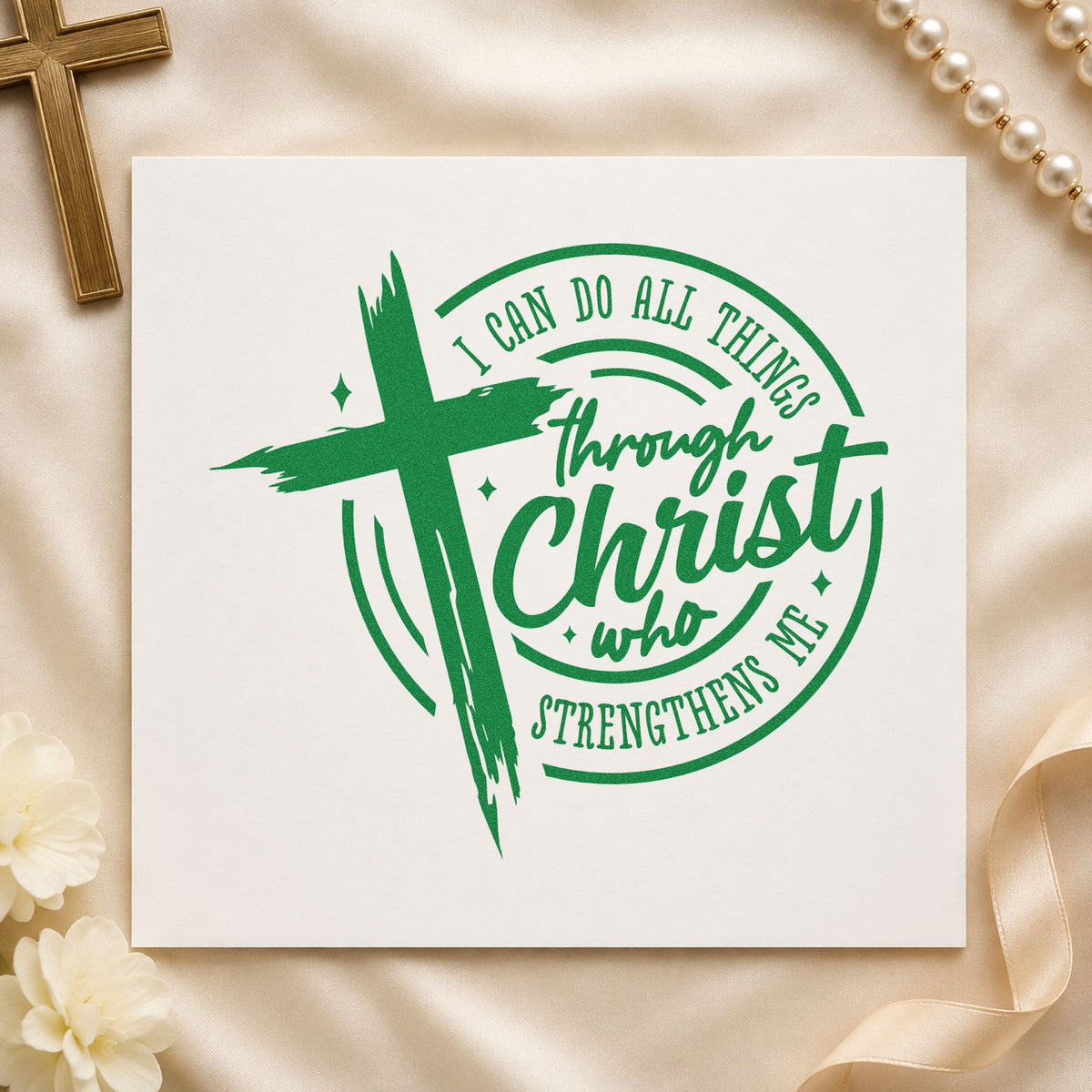 Self-Inking All Things Through Christ Badge Stamp in use 8