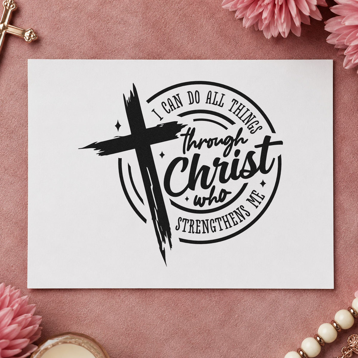 Self-Inking All Things Through Christ Badge Stamp in use 9