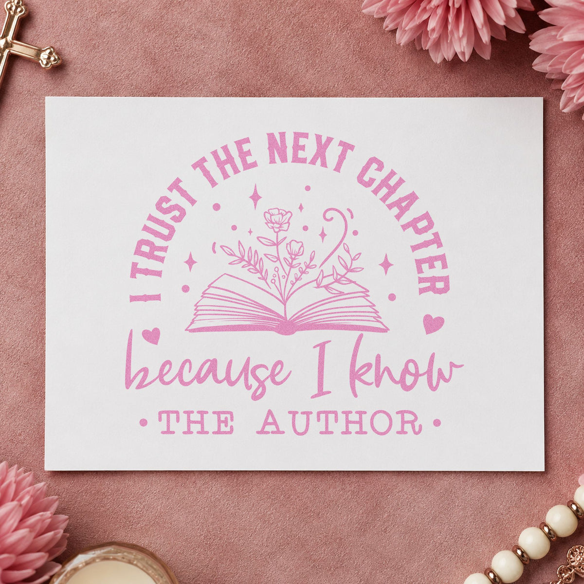 Trust The Author Open Book Floral Accents Hand Stamp – Duo in use 10