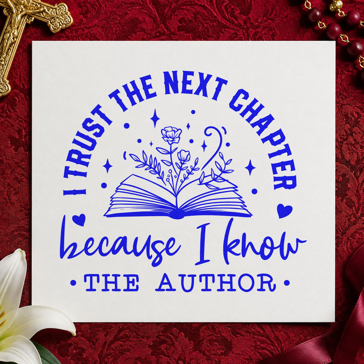 Trust The Author Open Book Floral Accents Hand Stamp – Duo in use 5