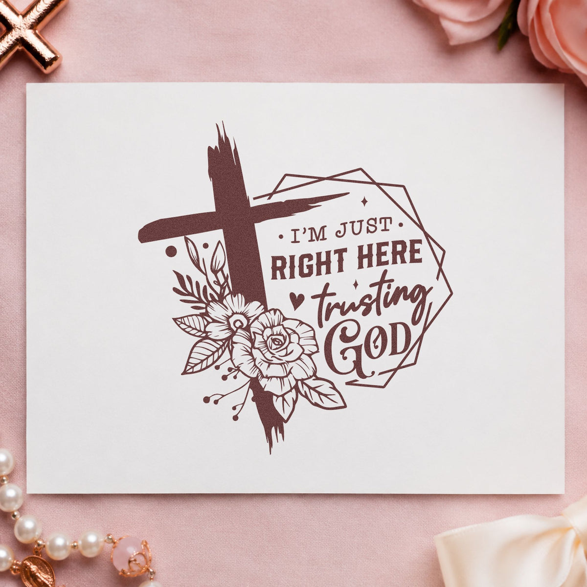 Trusting God Geometric Flowers Rubber Stamp – Duo Hand in use 4