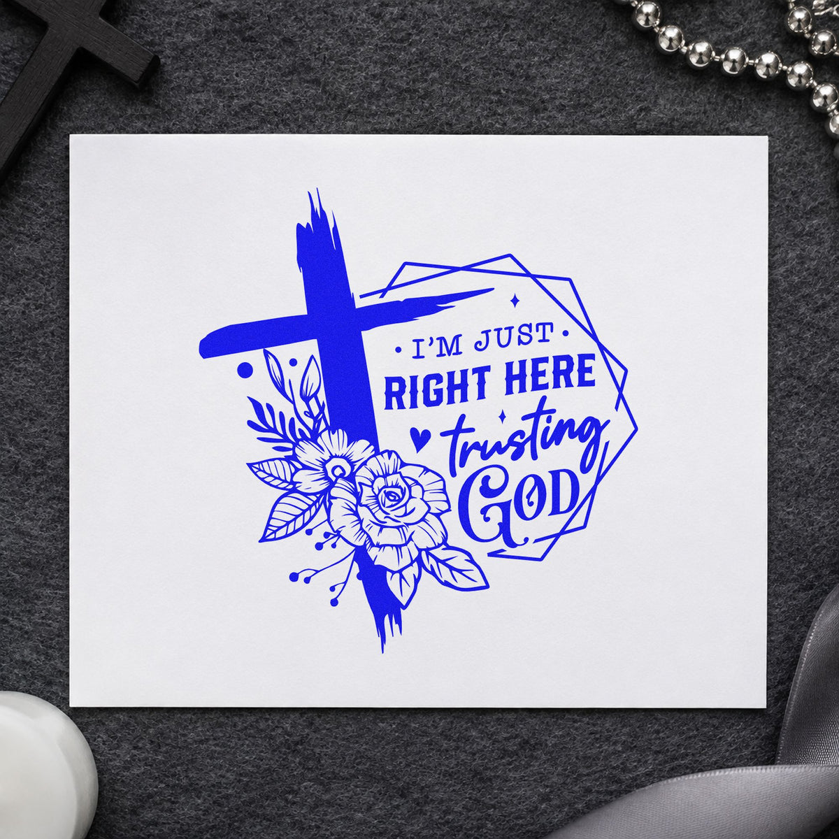 Trusting God Geometric Flowers Rubber Stamp – Duo Hand in use 5