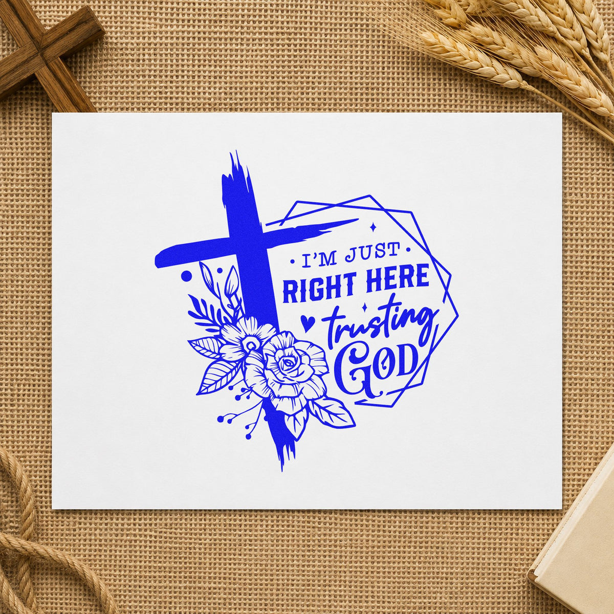 Trusting God Geometric Flowers Rubber Stamp – Duo Hand in use 6