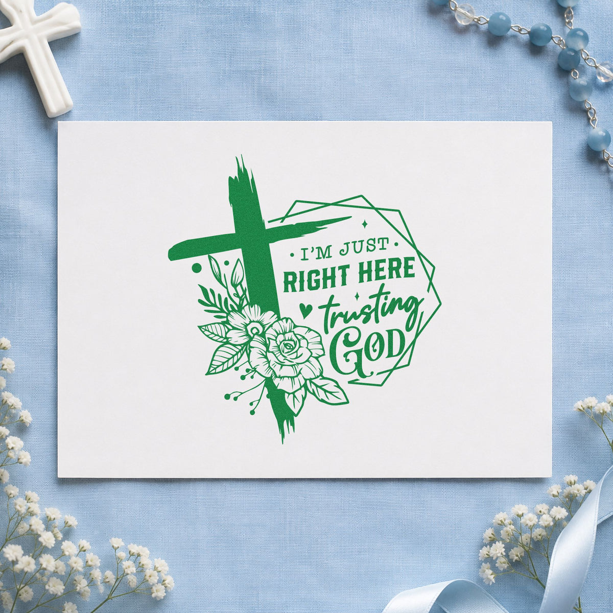 Trusting God Geometric Flowers Rubber Stamp – Duo Hand in use 8