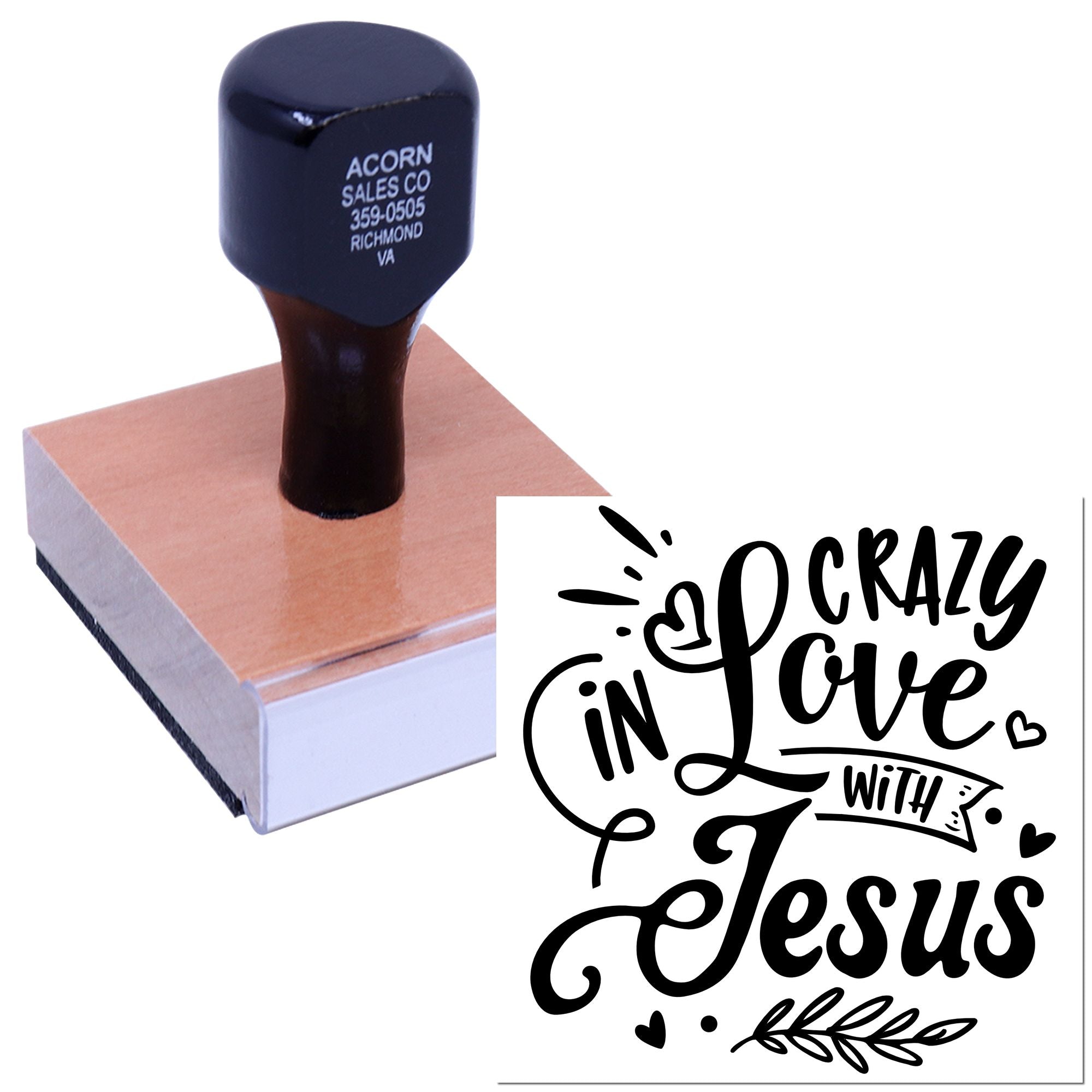 Christian custom rubber stamp with Crazy in Love with Jesus design for faith-based crafts, journaling, and gifts.