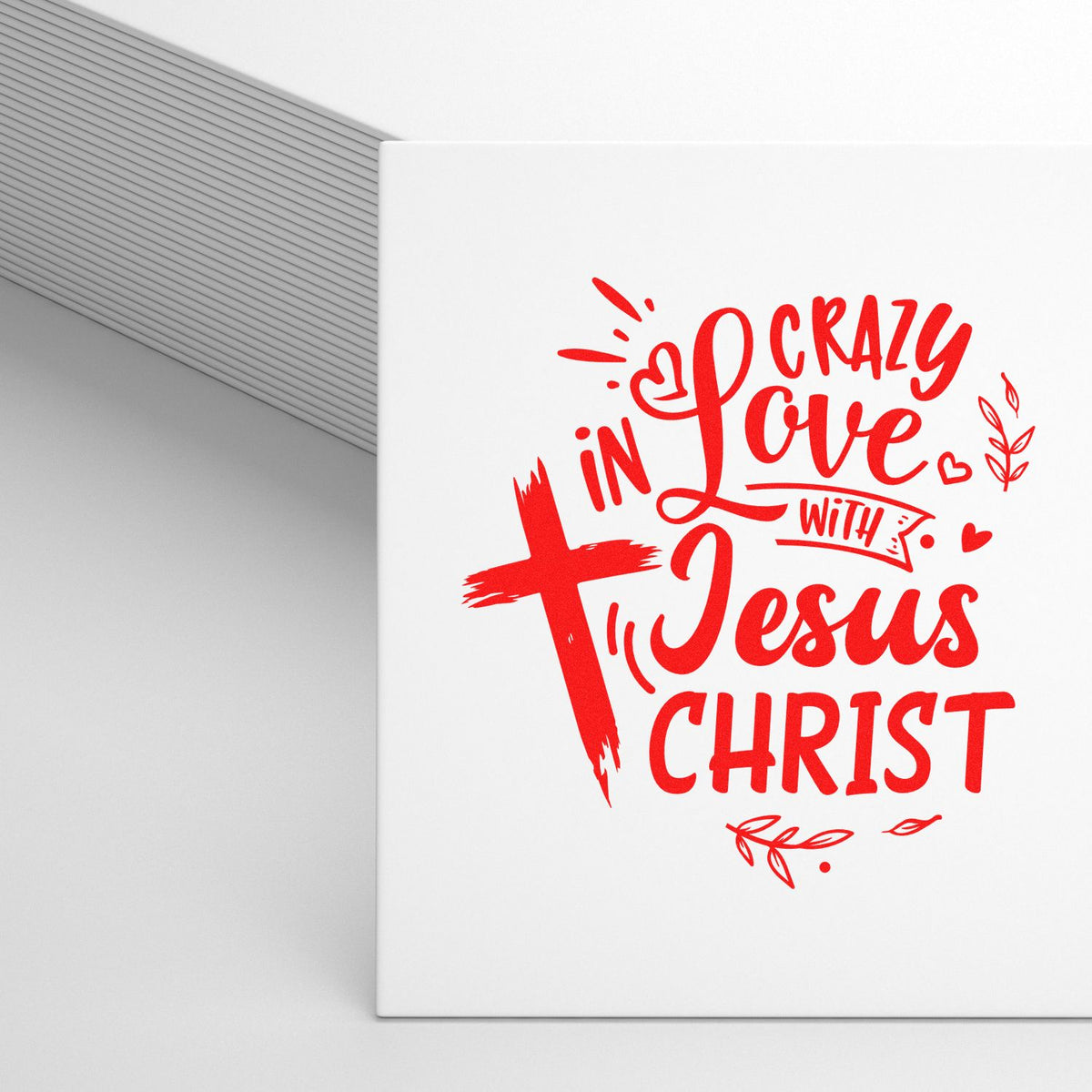 Crazy in Love with Jesus Christ red Christian rubber stamp design with cross and heart accents