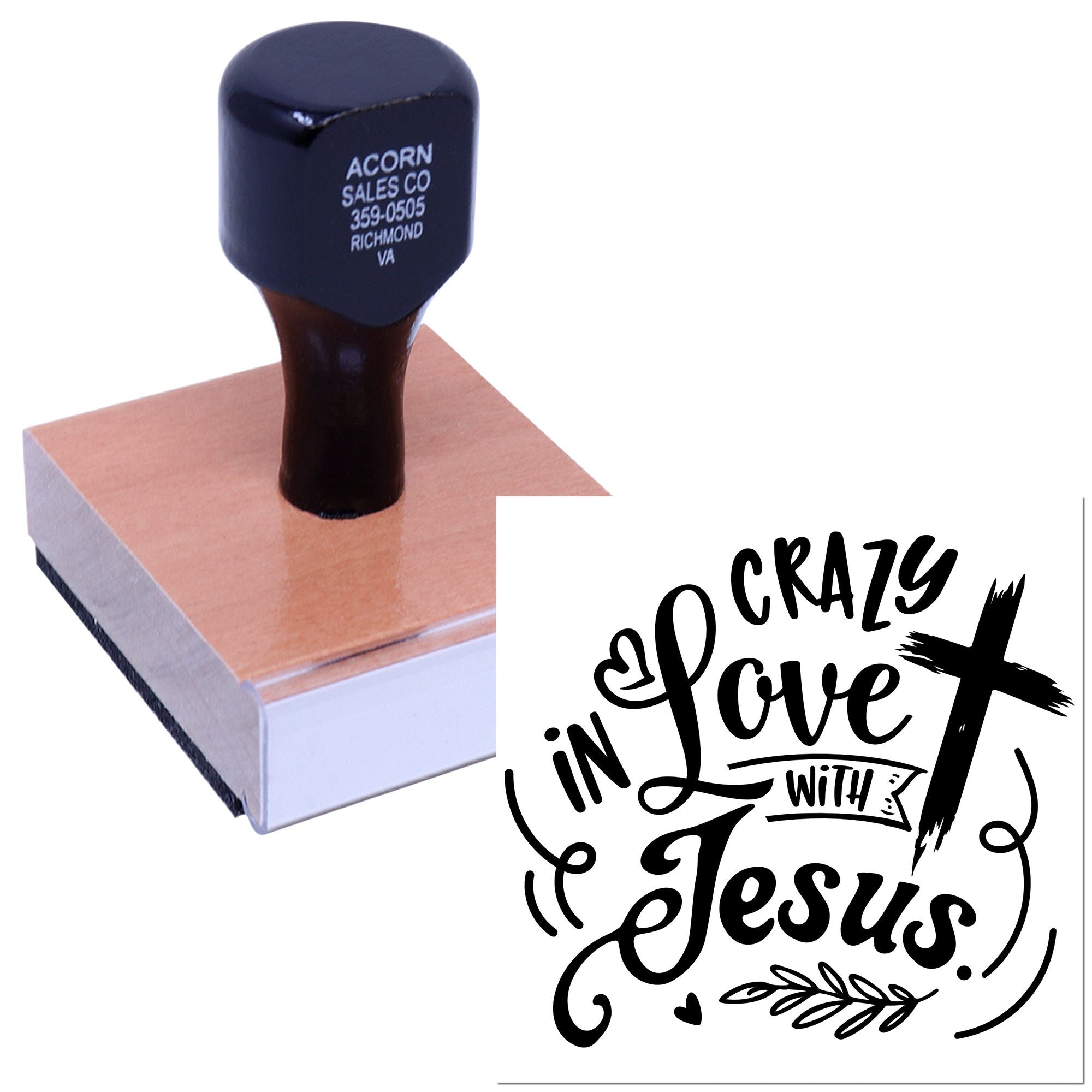 Christian rubber stamp with Crazy in Love with Jesus design for Bible journaling, faith crafts, and church projects.