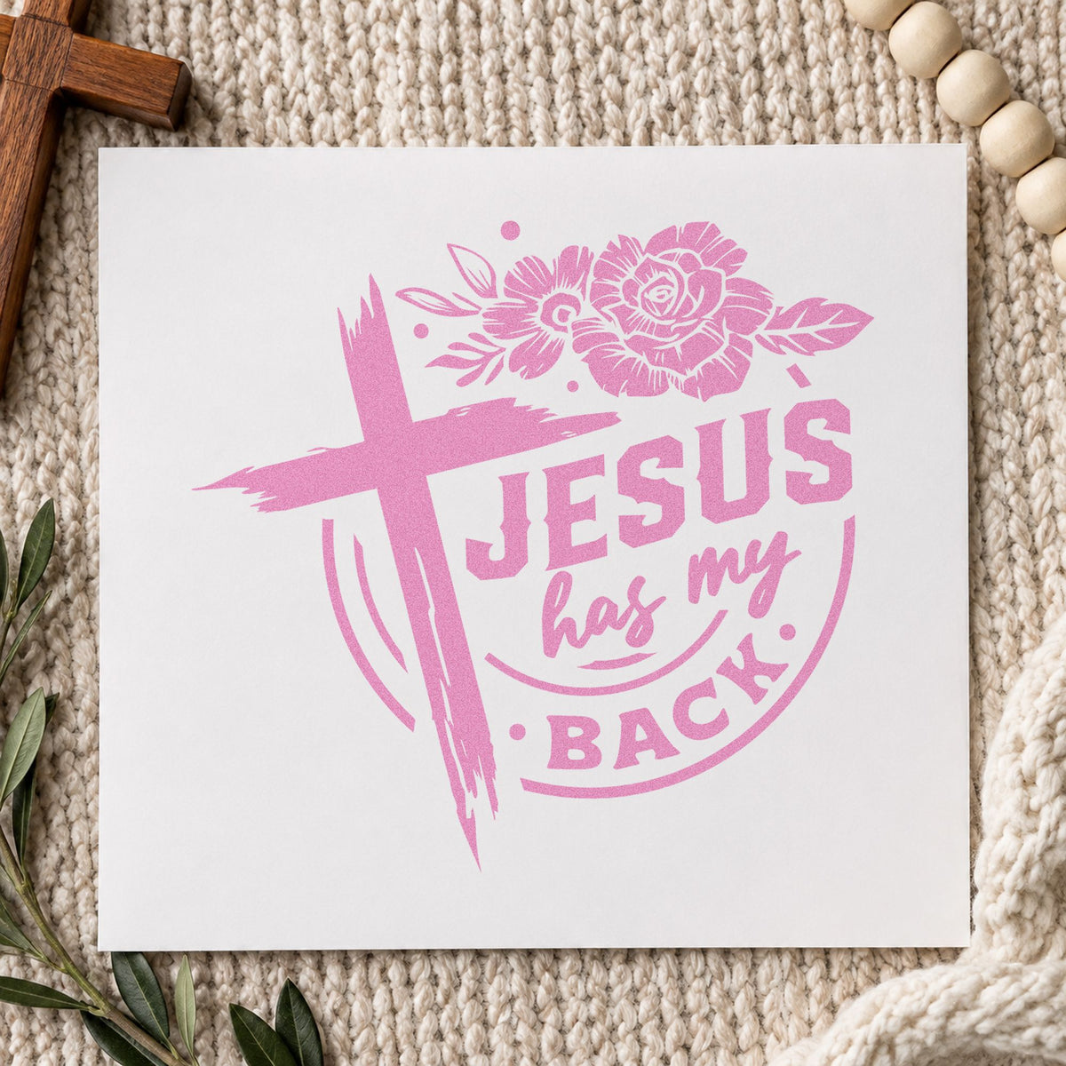 Jesus Has My Back Rose Badge Self-Inking Stamp in use 10