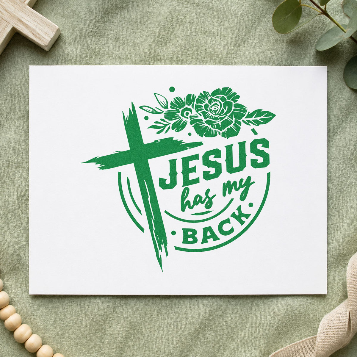 Jesus Has My Back Rose Badge Compact Pre-Inked Stamp – Slim in use 8