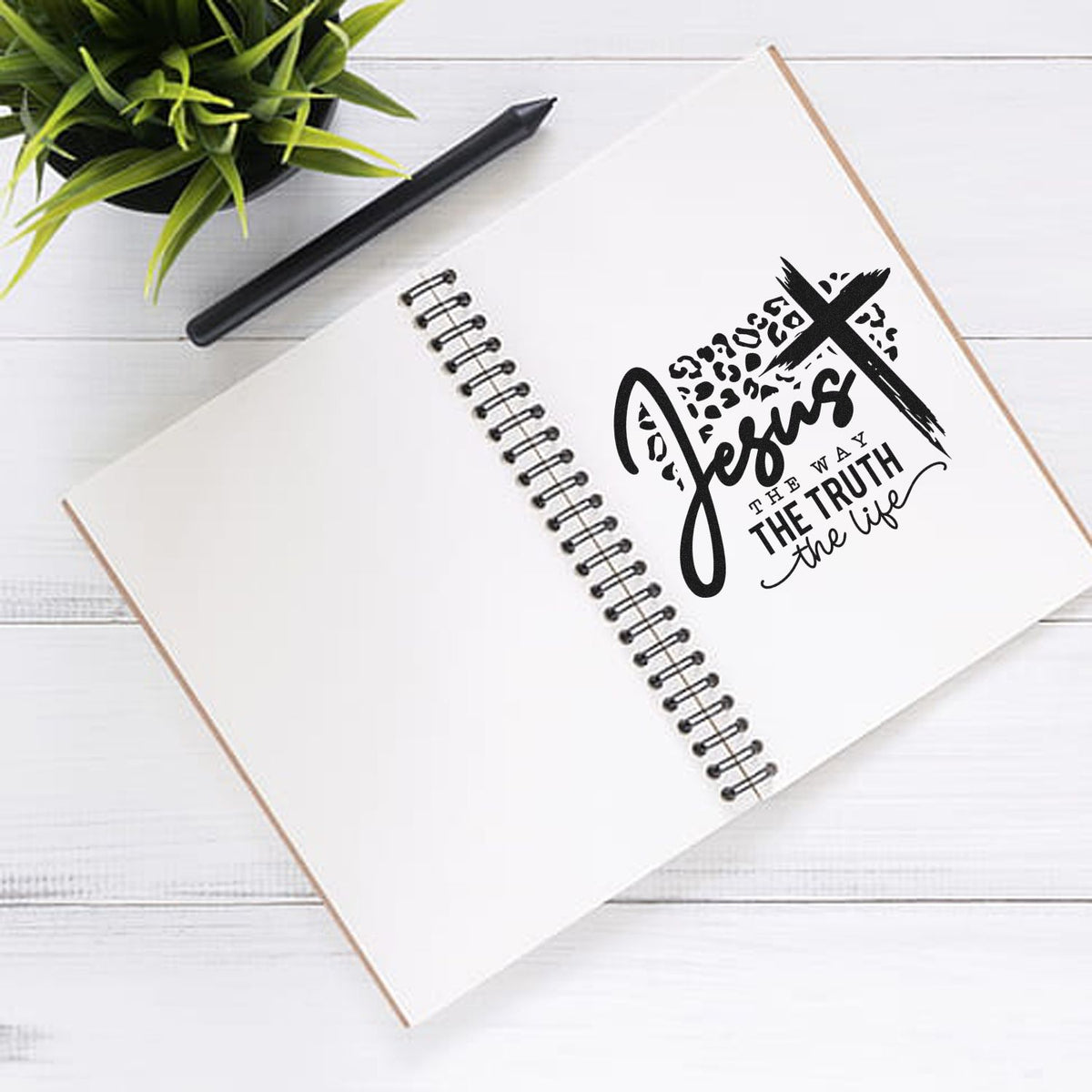 Christian rubber stamp design featuring Jesus, the way, the truth, and the life with cross for journals and crafts.