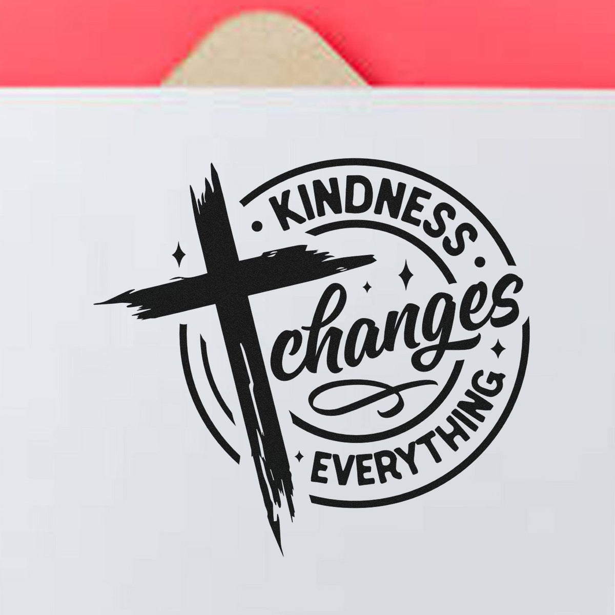Kindness Changes Everything rubber stamp design with cross icon for faith-based crafting