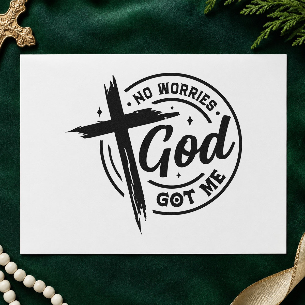 No Worries God Got Me Emblem Slim Pre-Inked Stamp in use 9