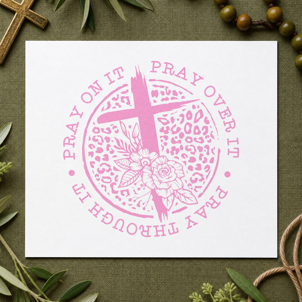 Pray Leopard Floral Circle With Cross Craft Stamp – Self-Inking in use 10