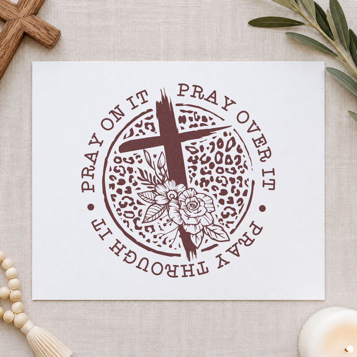 Pray Leopard Floral Circle With Cross Pre-Inked Stamp – Slim in use 4