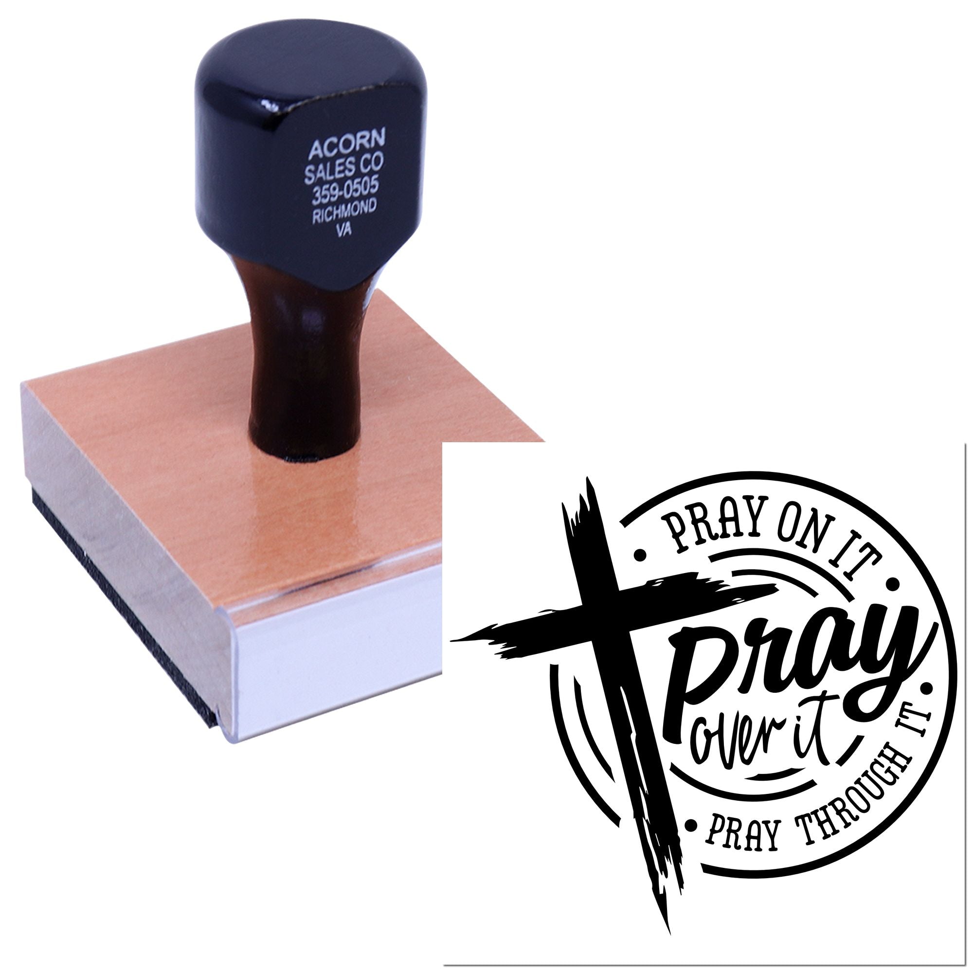Faith-based custom rubber stamp with Pray on it, Pray over it, Pray through it church logo design.
