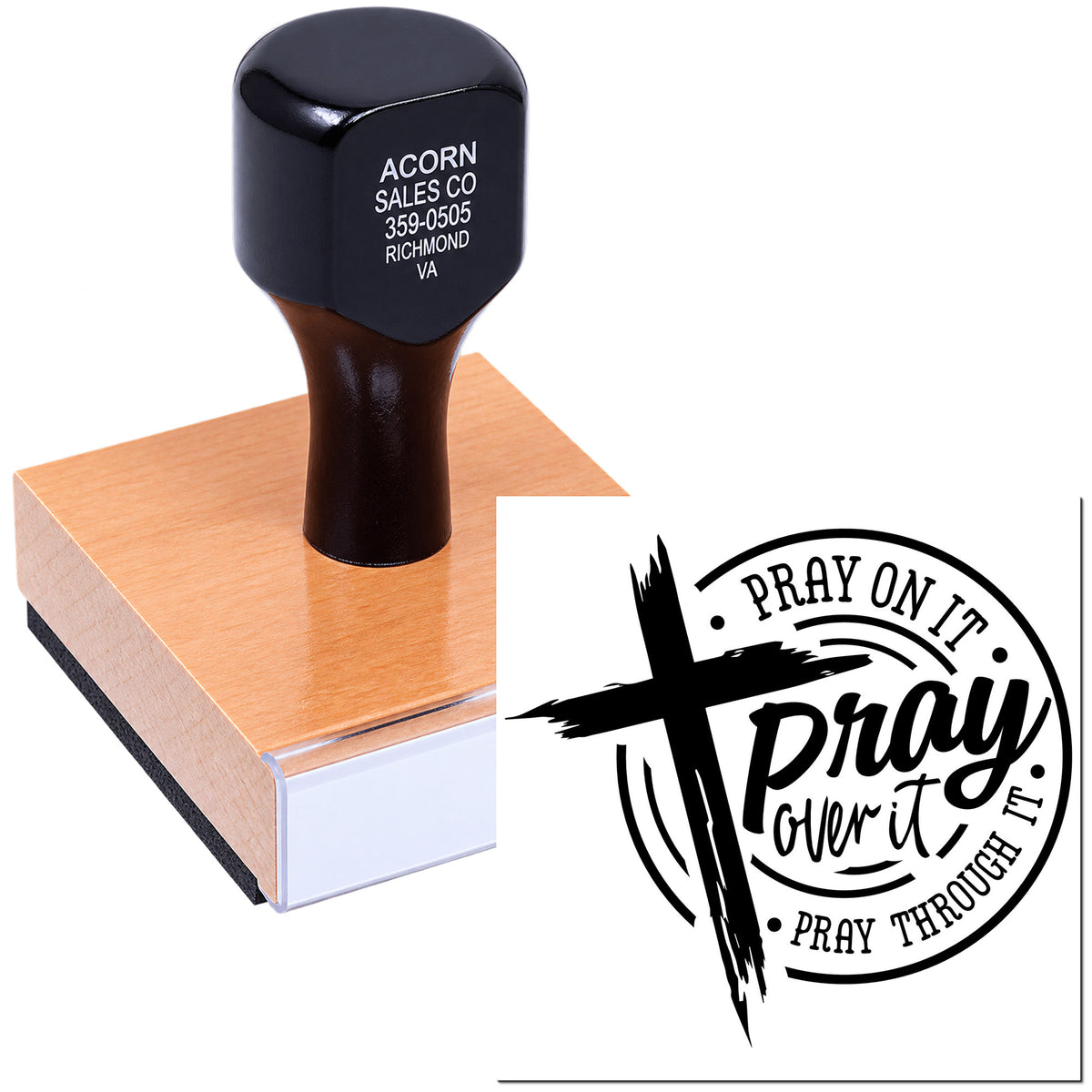 Faith-based custom rubber stamp with Pray on it, Pray over it, Pray through it church logo design.