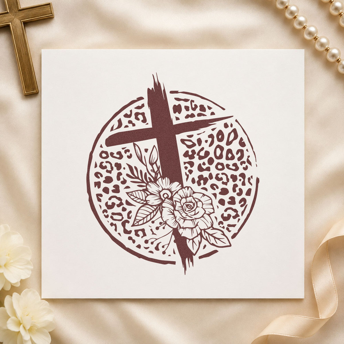 Cross And Flowers Leopard Circle Pre-Inked Stamp – PSI in use 4