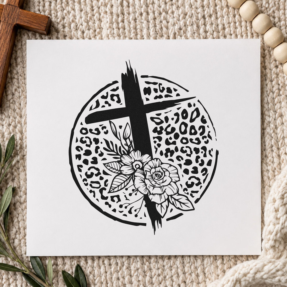 Cross And Flowers Leopard Circle Pre-Inked Stamp – PSI in use 9