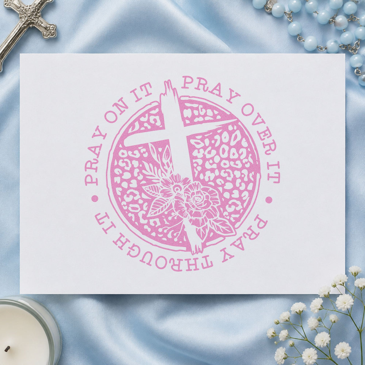 Pray Solid Floral Circle With Cross Pre-Inked Stamp – Slim in use 10