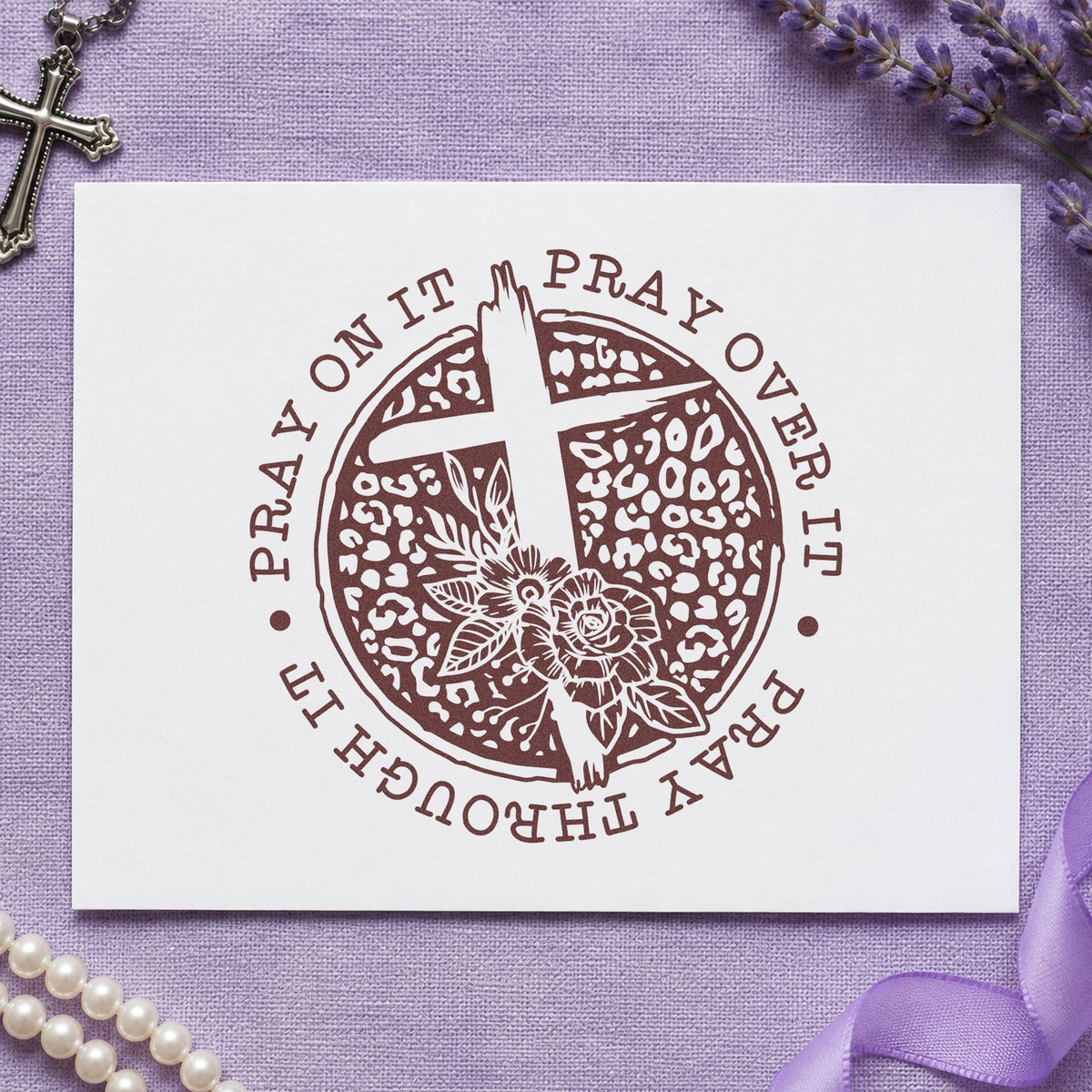 Pray Solid Floral Circle With Cross Pre-Inked Stamp – Slim in use 4