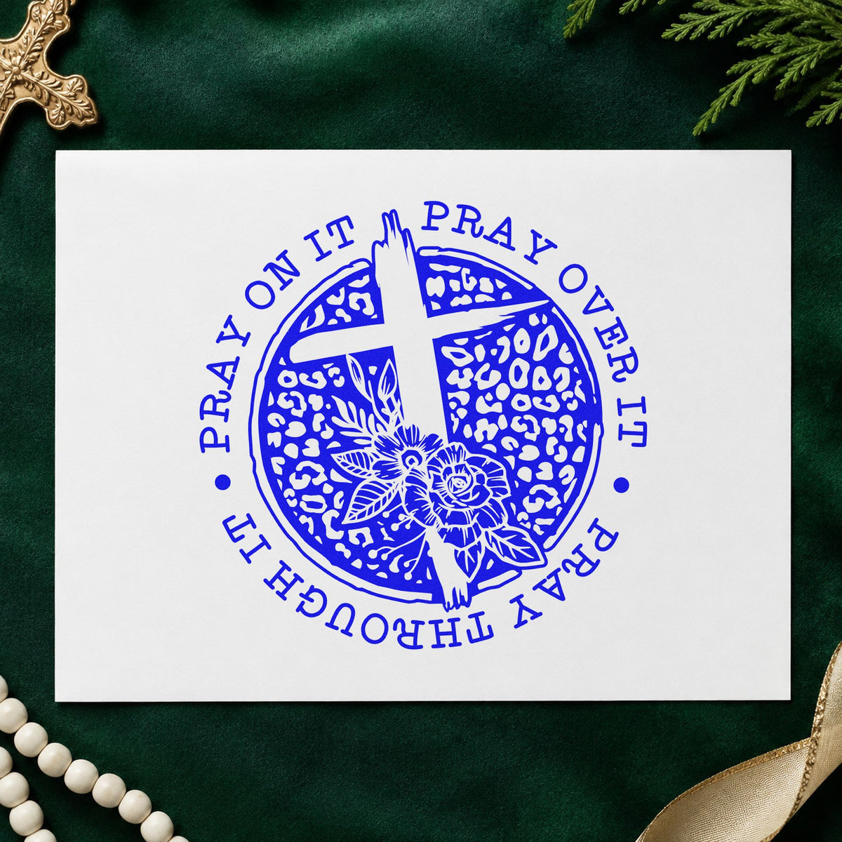 Pray Solid Floral Circle With Cross Pre-Inked Stamp – Slim in use 5