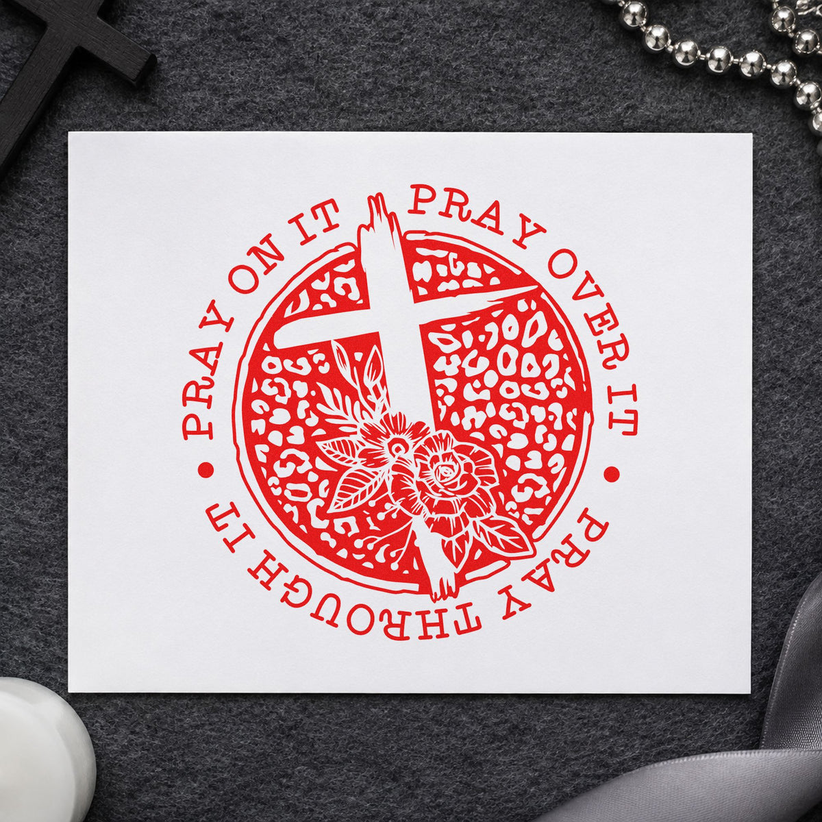 Pray Solid Floral Circle With Cross Pre-Inked Stamp – Slim in use 7