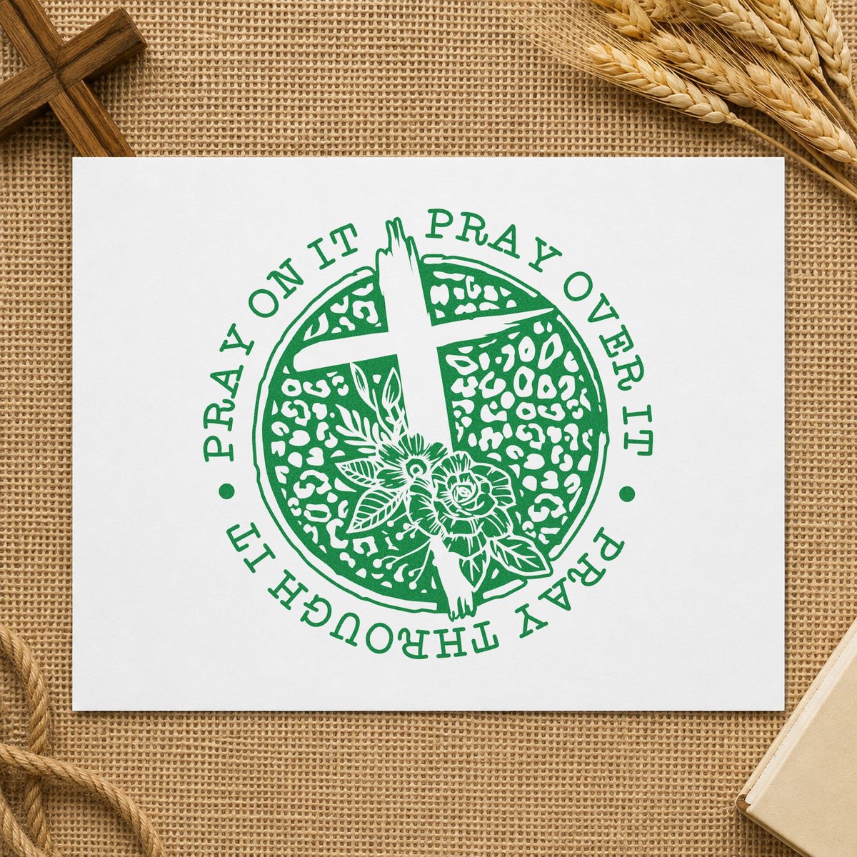 Pray Solid Floral Circle With Cross Pre-Inked Stamp – Slim in use 8