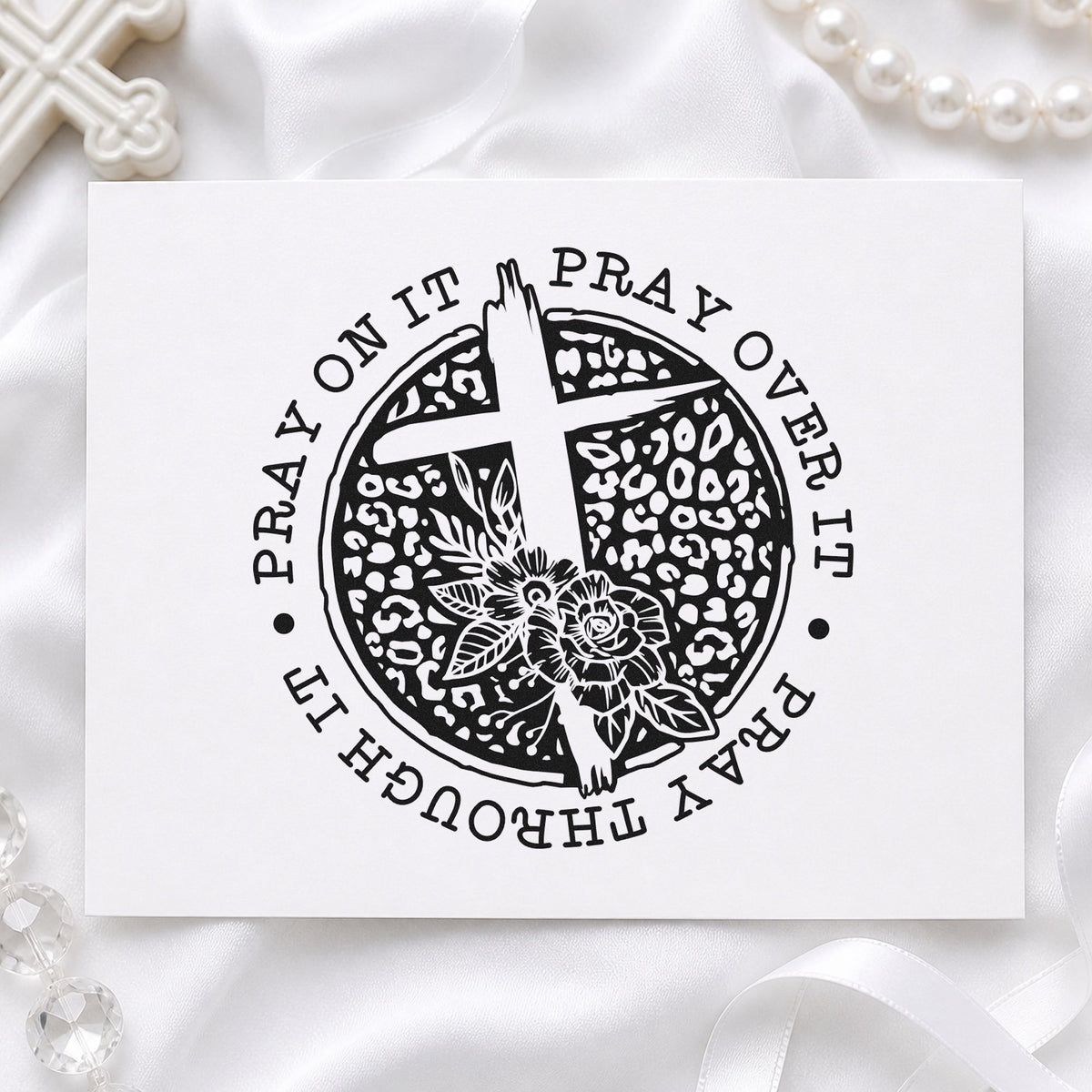 Pray Solid Floral Circle With Cross Pre-Inked Stamp – Slim in use 9