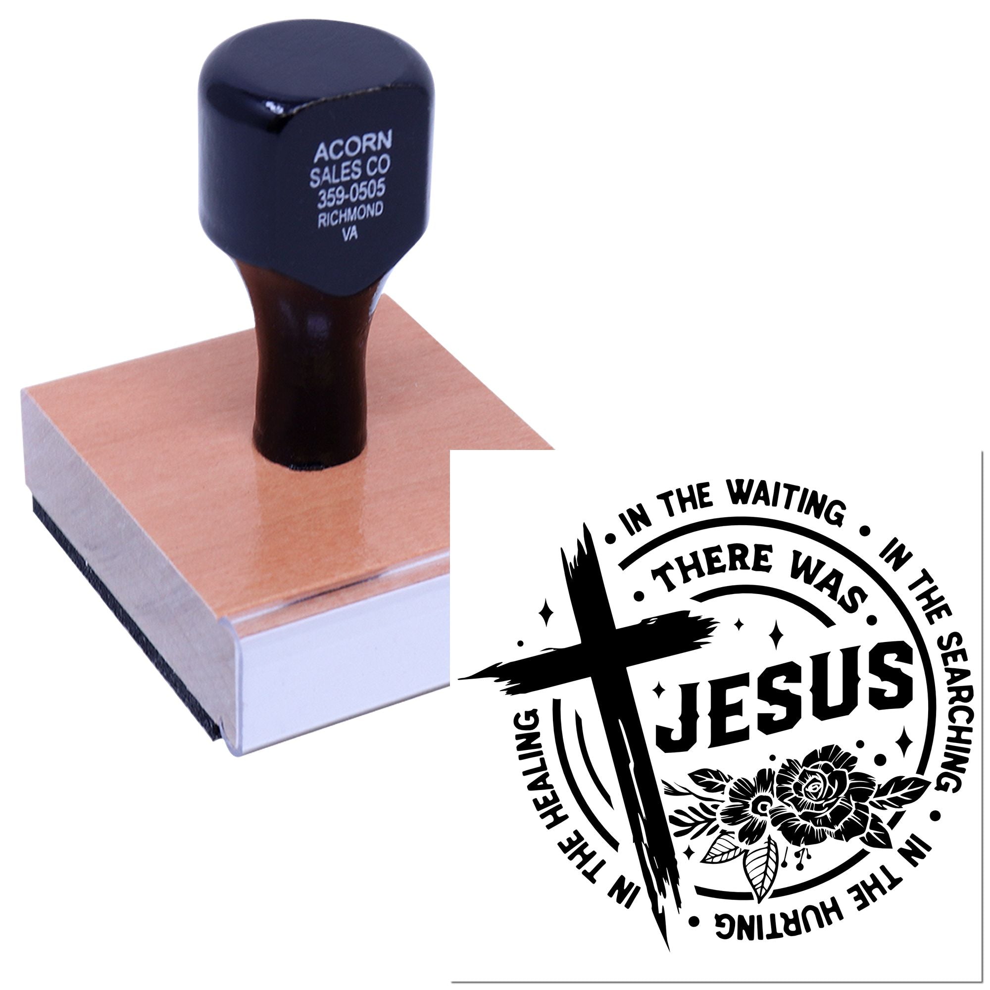 Personalized religious rubber stamp with Jesus cross design for faith-based crafts, church projects, and inspirational branding.