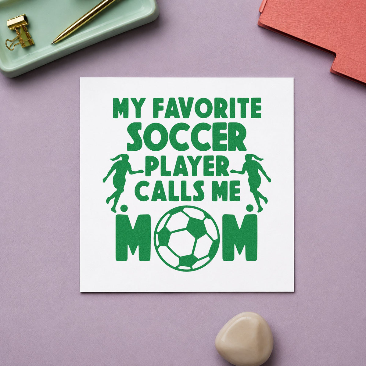 My Favorite Soccer Player Calls Me Mom Compact Pre-Inked Stamp – Slim in use 3