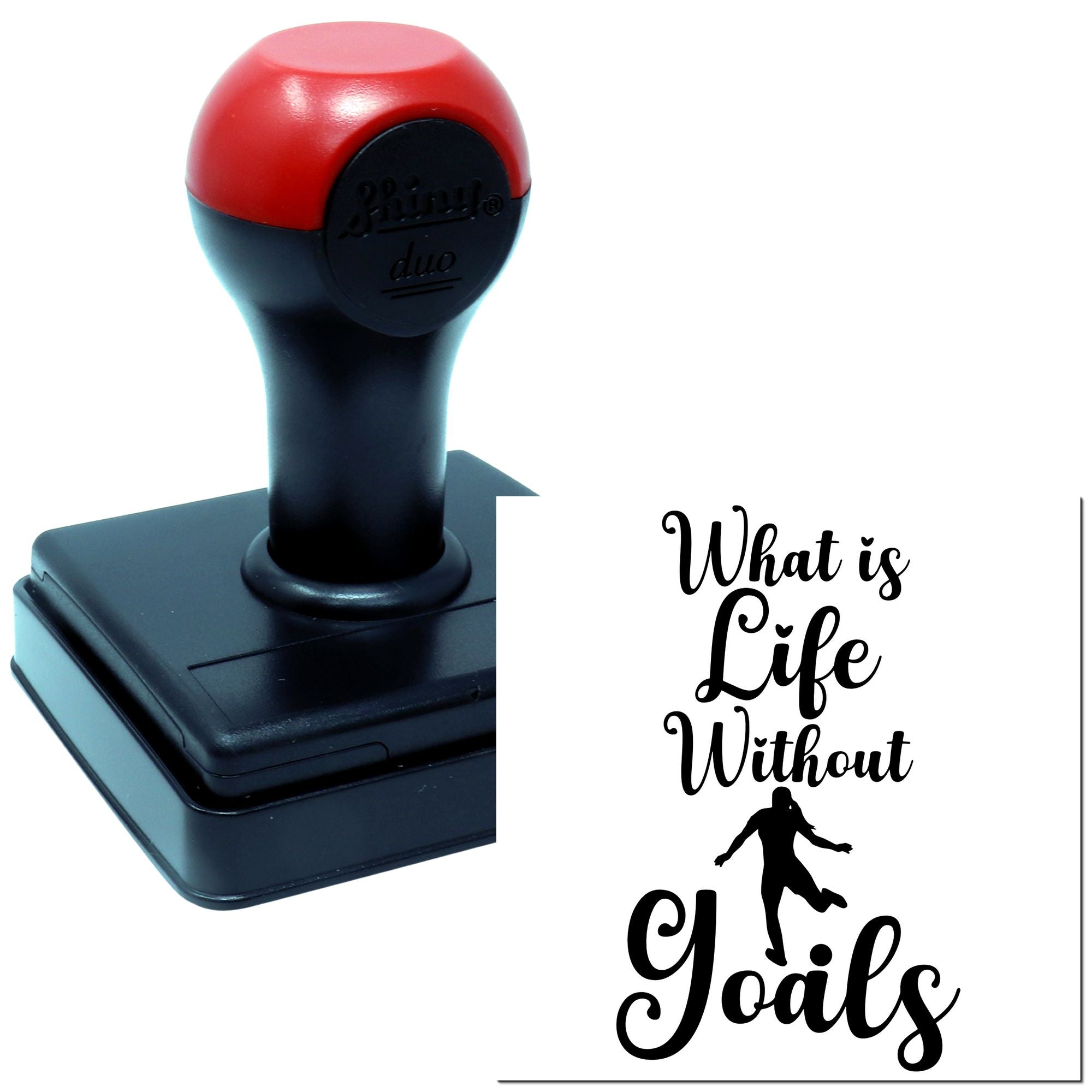 Self-inking rubber stamp with What is Life Without Goals motivational design for custom stationery, crafts, and business use.
