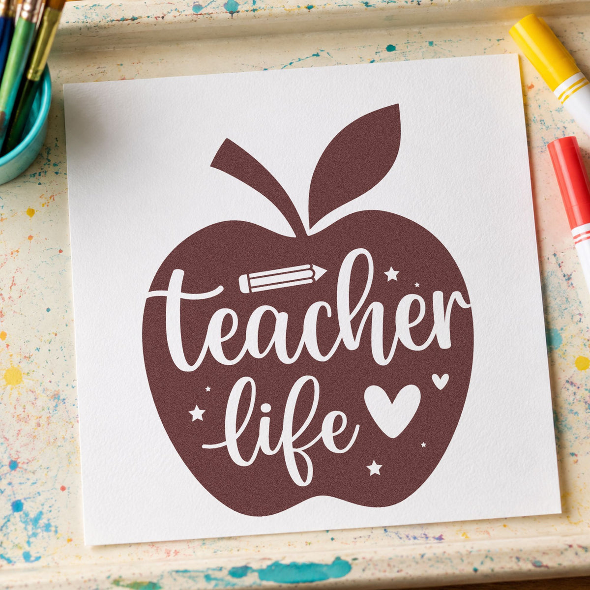 Teacher Life Apple Slim Pre-Inked Stamp in use 4