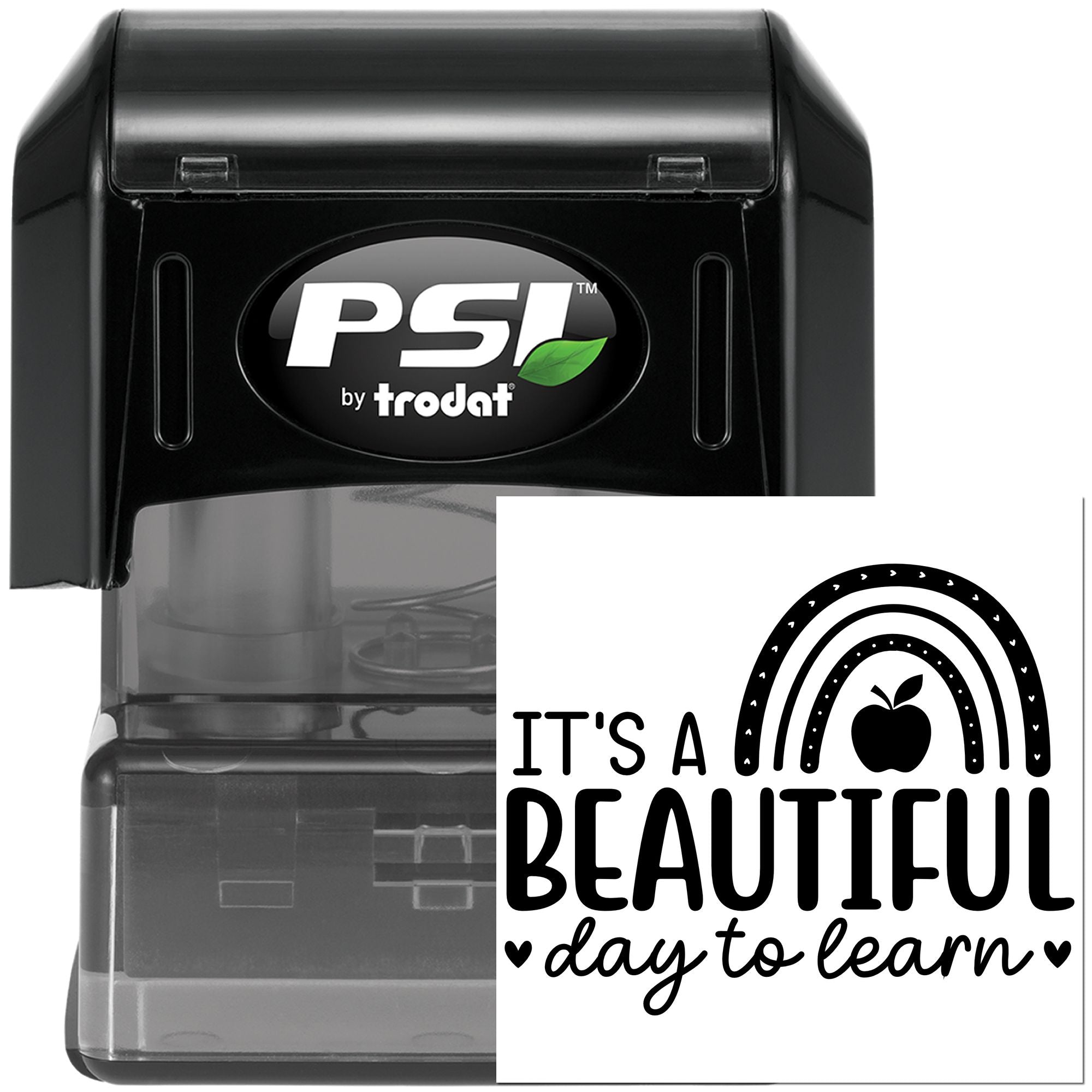 Self-inking rubber stamp with Its a Beautiful Day to Learn design by Trodat PSI, ideal for teacher rewards and classroom use